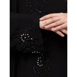 Nazneen double layer stone hand black embroidery party wear butterfly Abaya