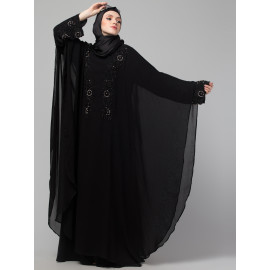 Nazneen double layer stone hand black embroidery party wear butterfly Abaya