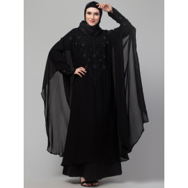 Nazneen double layer hand embroidery party wear butterfly Abaya