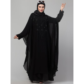 Nazneen double layer hand embroidery party wear butterfly Abaya