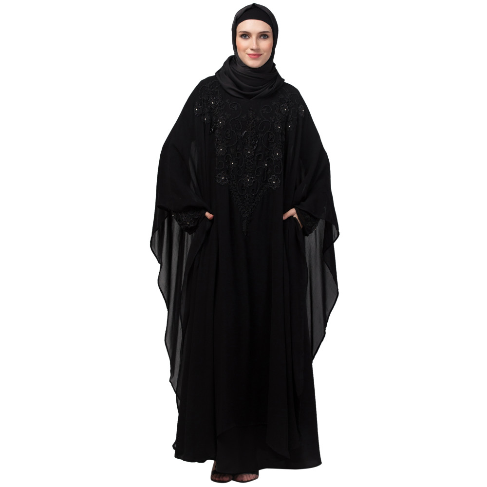 Nazneen double layer hand embroidery party wear butterfly Abaya