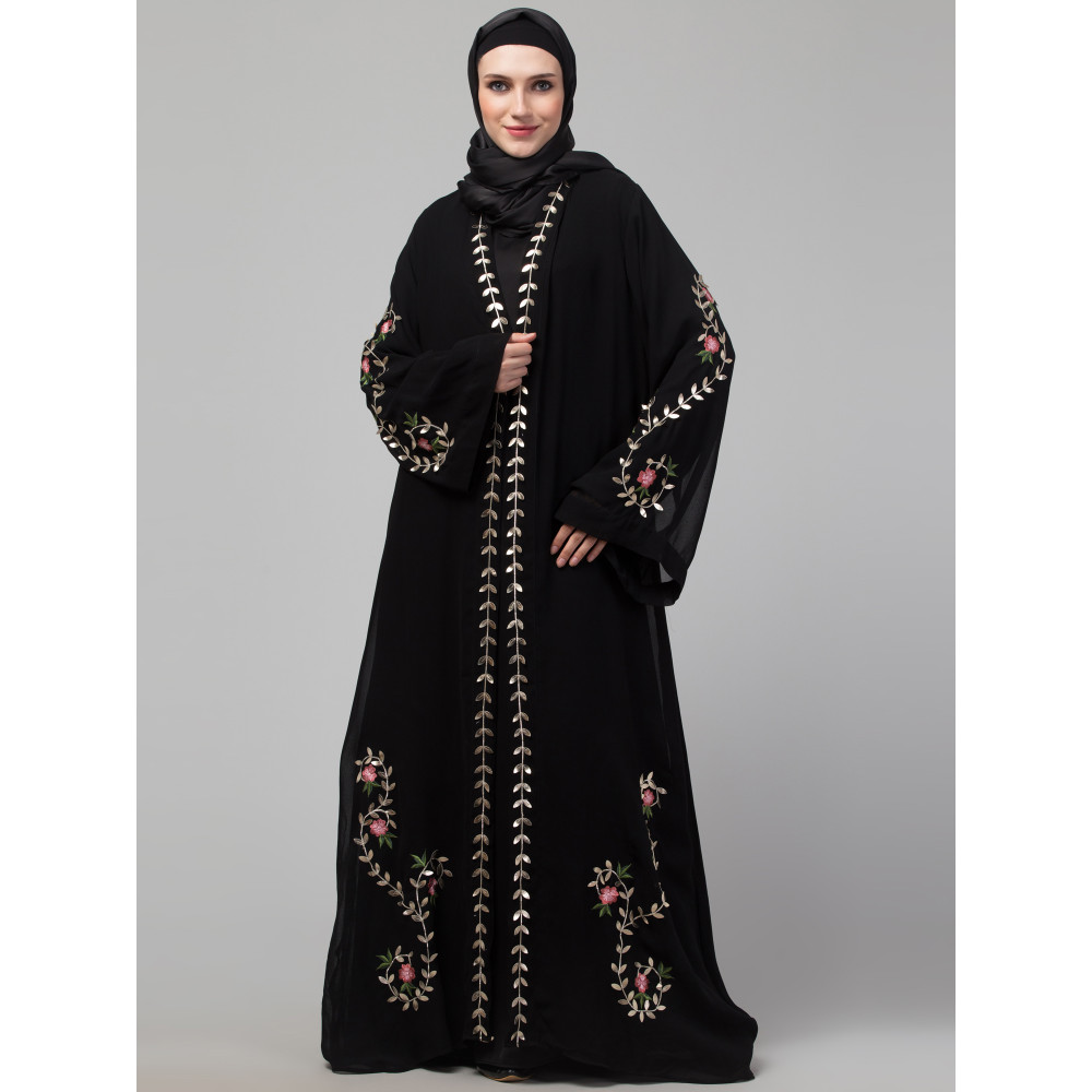 Nazneen double layer aplic embroidery party wear abaya