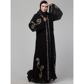 Nazneen double layer aplic embroidery party wear abaya