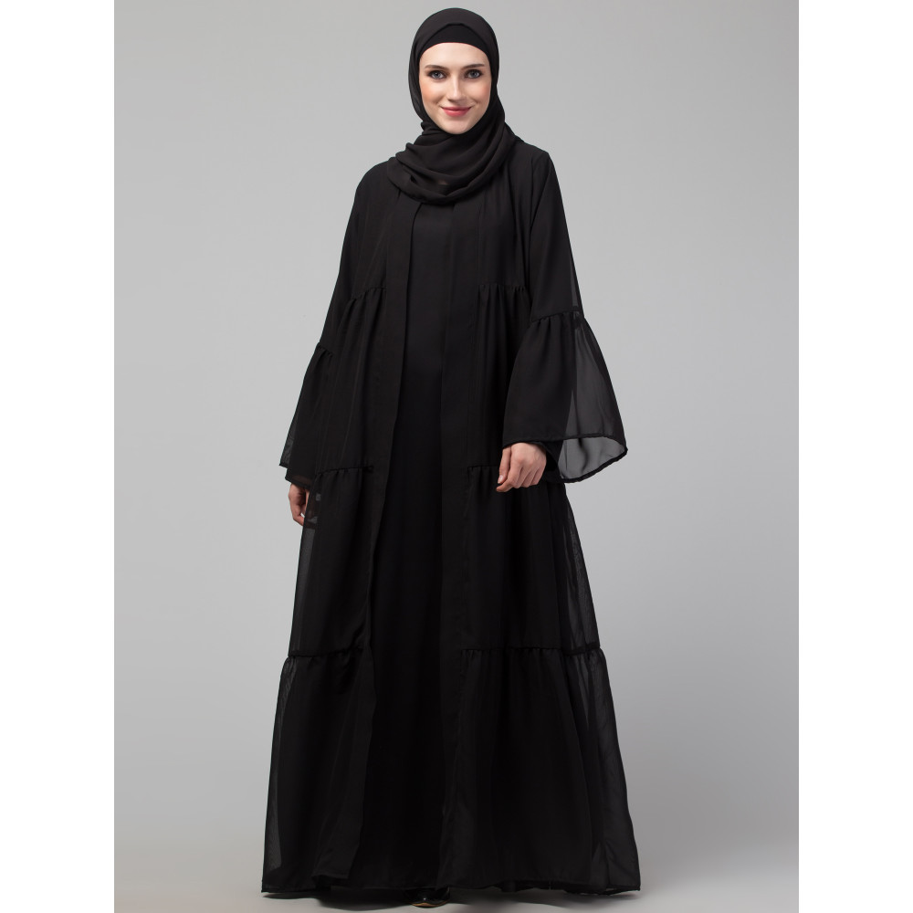 Nazneen double layer gather panels bell sleeve Abaya