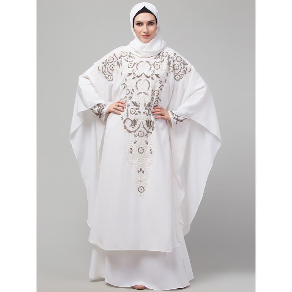 Nazneen hand embroidery at front and sleeve double layer butterfly Party wear Abaya