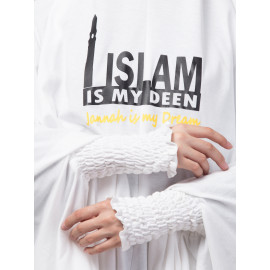  Nazneen Islamic Calligraphy printed  stretchable Jersey smoking at  sleeve  Jilbab cum prayer khimar  Hijab