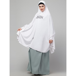  Nazneen Islamic Calligraphy printed  stretchable Jersey smoking at  sleeve  Jilbab cum prayer khimar Hijab