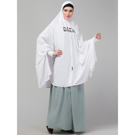  Nazneen Islamic Calligraphy printed  stretchable Jersey smoking at  sleeve  Jilbab cum prayer khimar Hijab