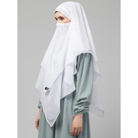 Nazneen White Triangle tow layers tie at back Ready to wear Hijab cum Naqab