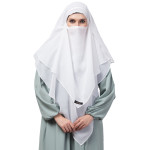 Nazneen White Triangle tow layers tie at back Ready to wear Hijab cum Naqab