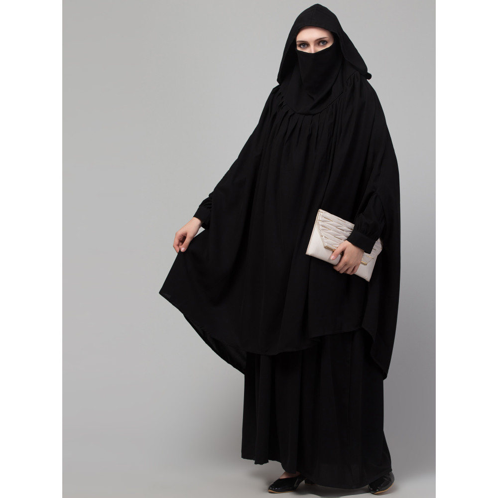 Nazneen Two piece Gathered at neck with hood and attached nosepeice Khimar and abaya