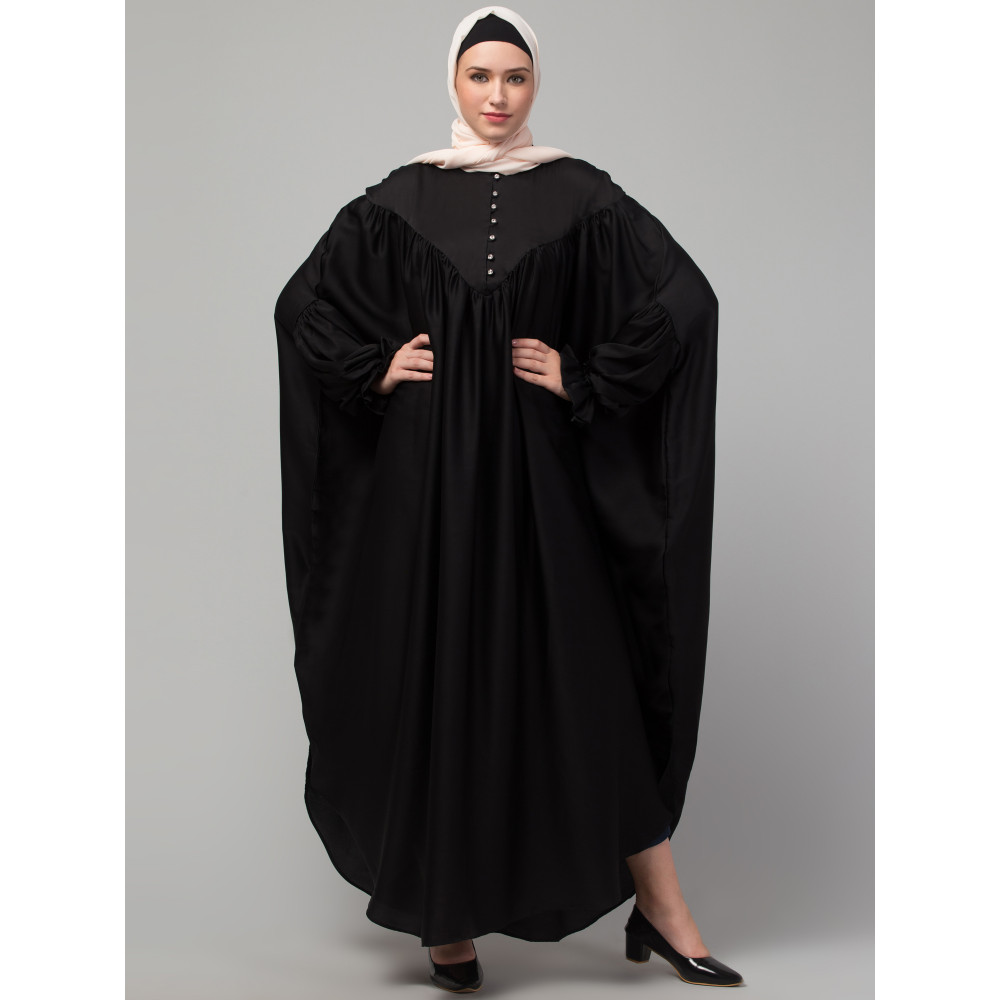 Nazneen Yoke and Gathered Front and Back Pleated sleeve Free size Kaftan abaya