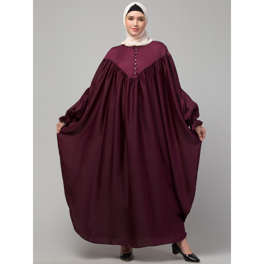 Nazneen Yoke and Gathered Front and Back Pleated sleeve Free size Kaftan abaya