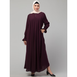 Nazneen Pleats at chest Smoking Sleeve Casual Abaya / Naqab/ Burqa