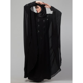 Nazneen  double layer hand black embroidery butterfly Abaya