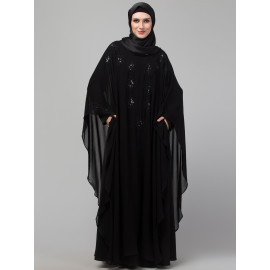 Nazneen  double layer hand black embroidery butterfly Abaya