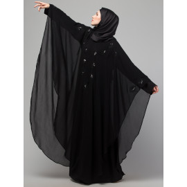 Nazneen  double layer hand black embroidery butterfly Abaya