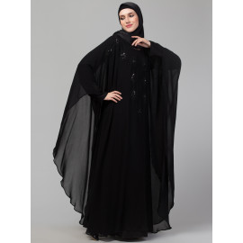 Nazneen  double layer hand black embroidery butterfly Abaya