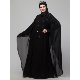 Nazneen  double layer hand black embroidery butterfly Abaya