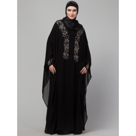 Nazneen double layer stone hand contrast embroidery party wear butterfly Abaya