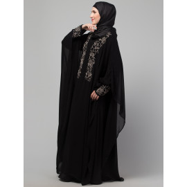 Nazneen double layer stone hand contrast embroidery party wear butterfly Abaya