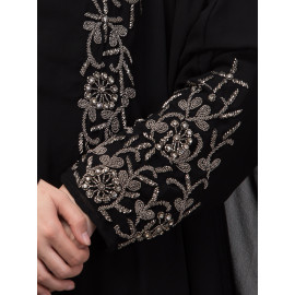 Nazneen double layer stone hand contrast embroidery party wear butterfly Abaya