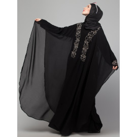 Nazneen double layer stone hand contrast embroidery party wear butterfly Abaya