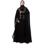 Nazneen double layer stone hand contrast embroidery party wear butterfly Abaya