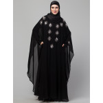Nazneen  double layer hand contrast embroidery butterfly Abaya