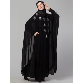 Nazneen  double layer hand contrast embroidery butterfly Abaya