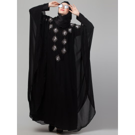 Nazneen  double layer hand contrast embroidery butterfly Abaya