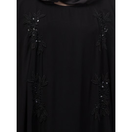 Nazneen black hand embroidery butterfly double layer Abaya