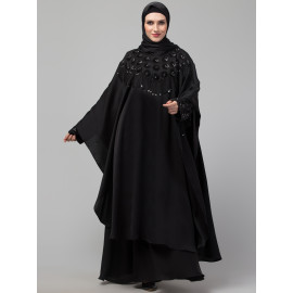 Nazneen double layer hand embroidery with hanging beads party wear butterfly Abaya