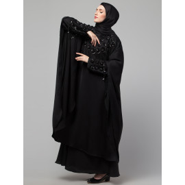 Nazneen double layer hand embroidery with hanging beads party wear butterfly Abaya