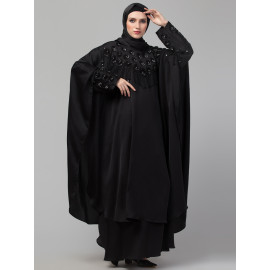 Nazneen double layer hand embroidery with hanging beads party wear butterfly Abaya