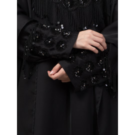 Nazneen double layer hand embroidery with hanging beads party wear butterfly Abaya