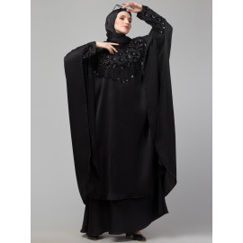 Nazneen double layer hand embroidery with hanging beads party wear butterfly Abaya