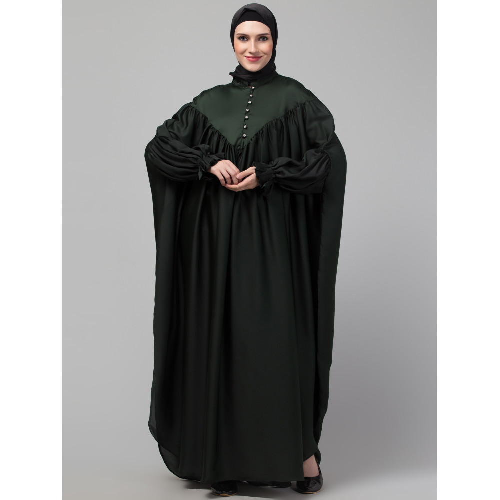 Nazneen Yoke and Gathered Front and Back Pleated sleeve Free size Kaftan abaya