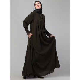 Nazneen Pleats at chest Smoking Sleeve Casual Abaya / Naqab/ Burqa