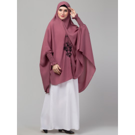 Nazneen Front  Embroidery stretchable smoking at wrist knee length Jilbab cum prayer khimar Hijab  For Hajj and Umrah