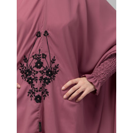 Nazneen Front  Embroidery stretchable smoking at wrist knee length Jilbab cum prayer khimar Hijab  For Hajj and Umrah