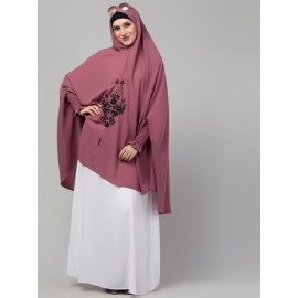 Nazneen Front  Embroidery stretchable smoking at wrist knee length Jilbab cum prayer khimar Hijab  For Hajj and Umrah