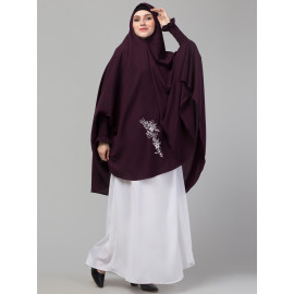 Nazneen Front Side Embroidery stretchable smoking at wrist knee length Jilbab cum prayer khimar Hijab  For Hajj and Umrah