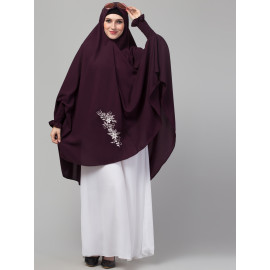 Nazneen Front Side Embroidery stretchable smoking at wrist knee length Jilbab cum prayer khimar Hijab  For Hajj and Umrah
