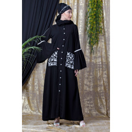 Nazneen Embroidered Pocket, Bell Sleeve casual Abaya