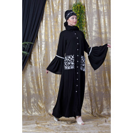 Nazneen Embroidered Pocket, Bell Sleeve casual Abaya