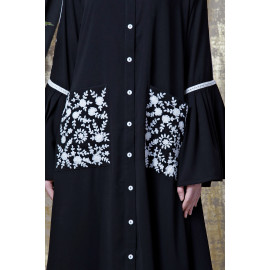 Nazneen Embroidered Pocket, Bell Sleeve casual Abaya