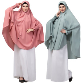 Nazneen stretchable smoking at wrist knee length Jilbab cum prayer khimar Hijab combo pack of two