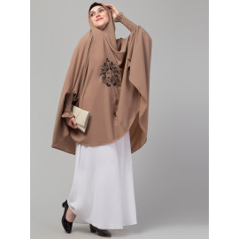 Nazneen Front Embroidery stretchable smoking at wrist knee length Jilbab cum prayer khimar Hijab  For Hajj and Umrah