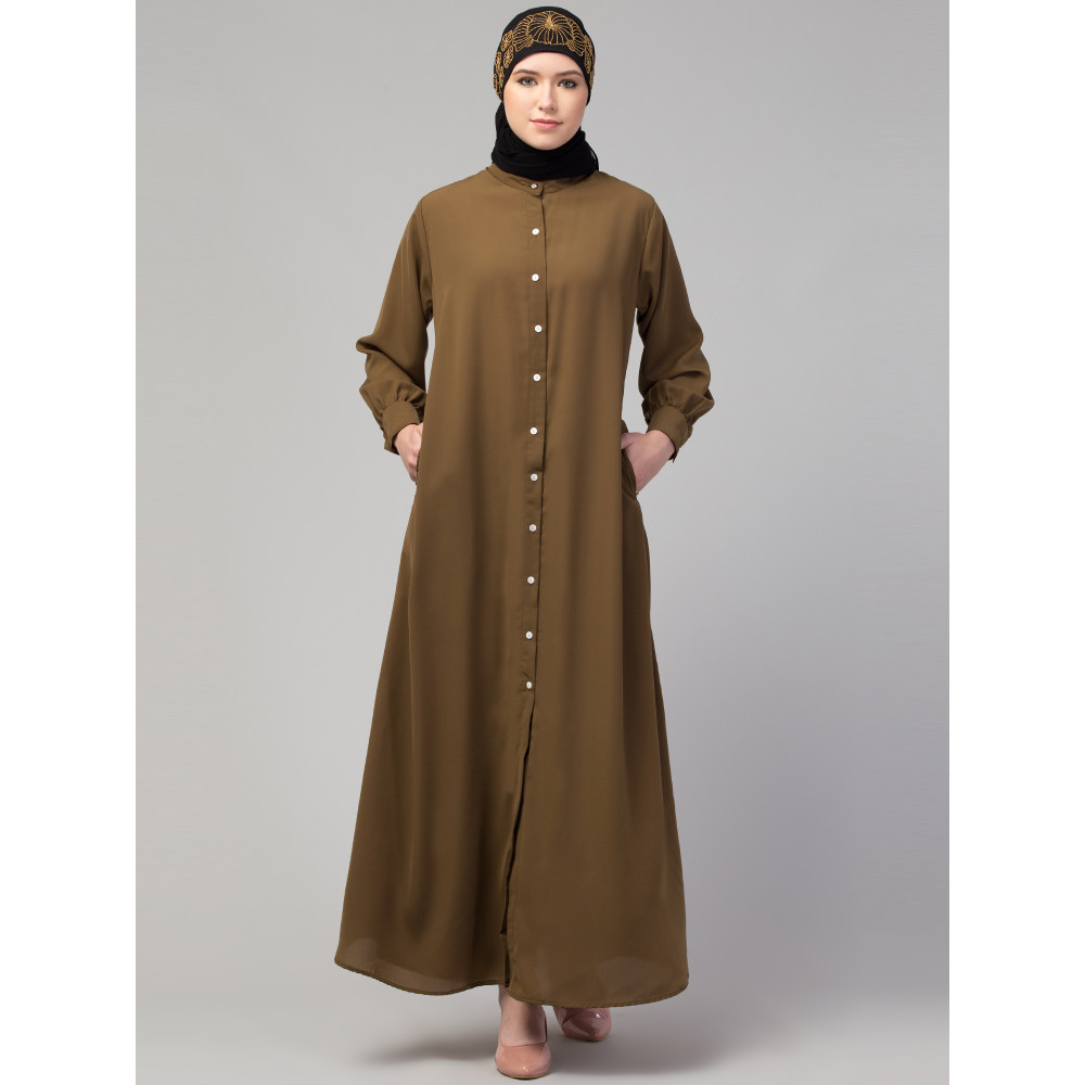 Front open Band Colar & cuff Daily wear casual Abaya